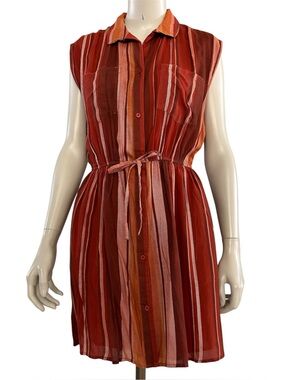 Japna Striped Sleeveless Button Front Shirt Dress - Size M - NWT